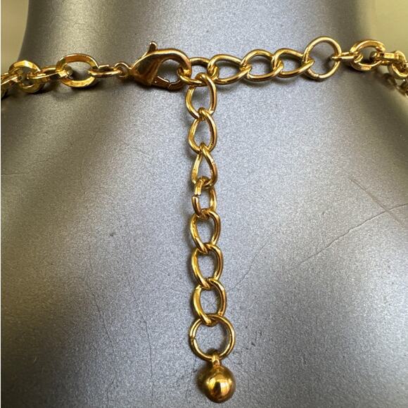 19 Inch Gold Tone Filigree Tile Collar Chain Necklace Lobster Claw Clasp Dangle - Picture 2 of 2